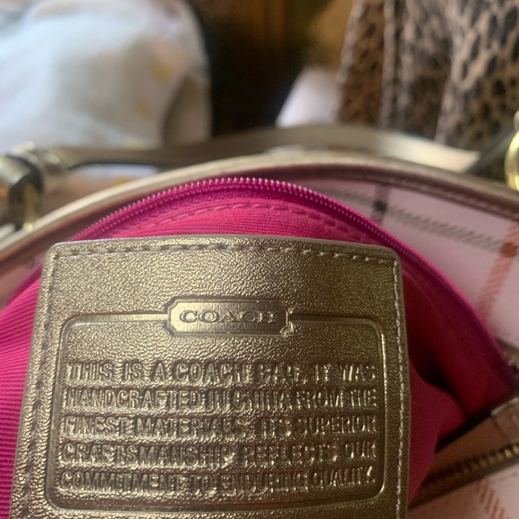 Plaid Coach Tattersall Tote with Gold leather handles - Picture 3 of 5